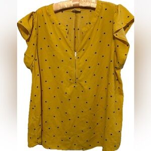 Perch by Blu Pepper Top XXL Yellow Black Star Print Zippered Shirt Blouse 2XL